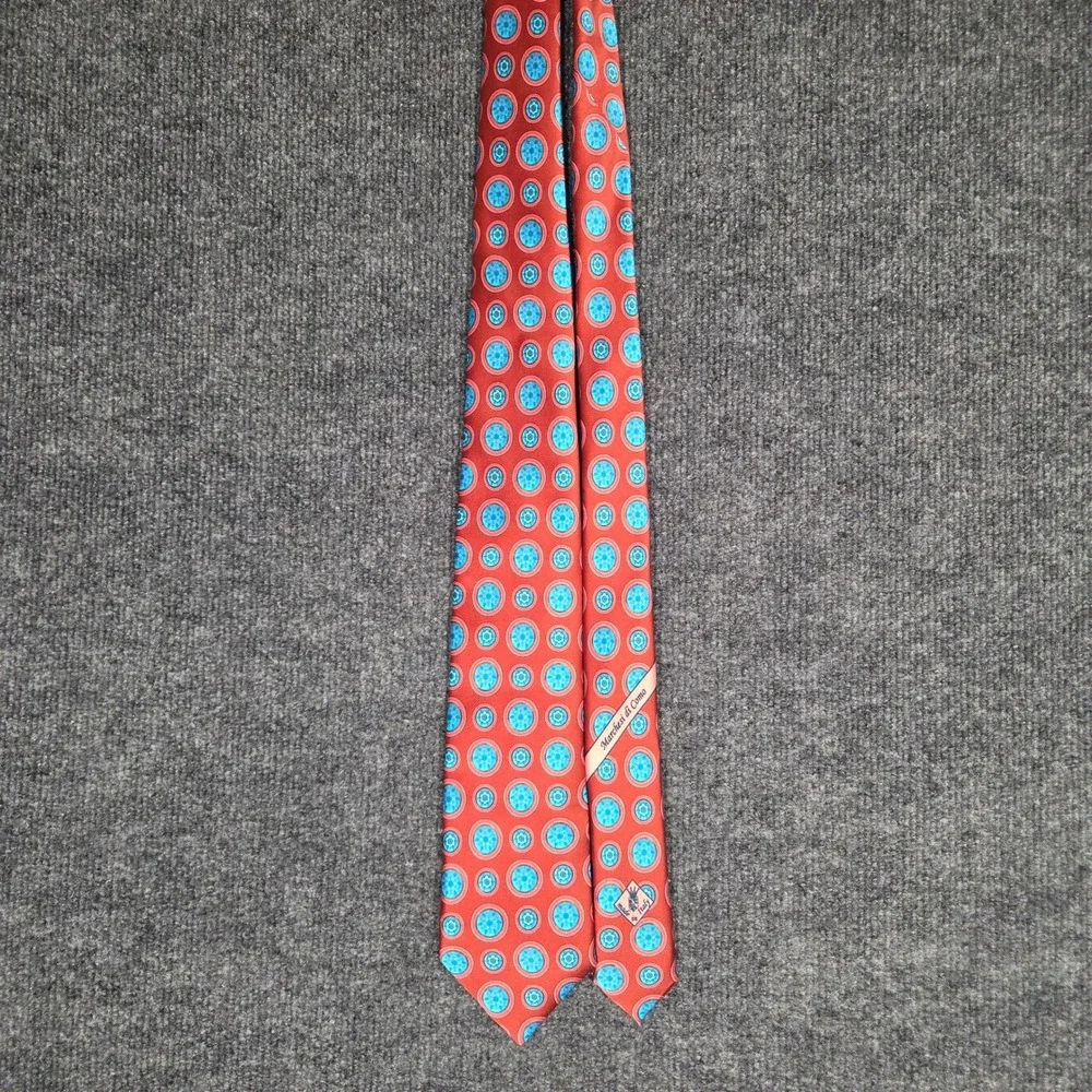Marchesi di Como Silk Tie Mens Red Blue Geometric Floral Medallion Made in Italy